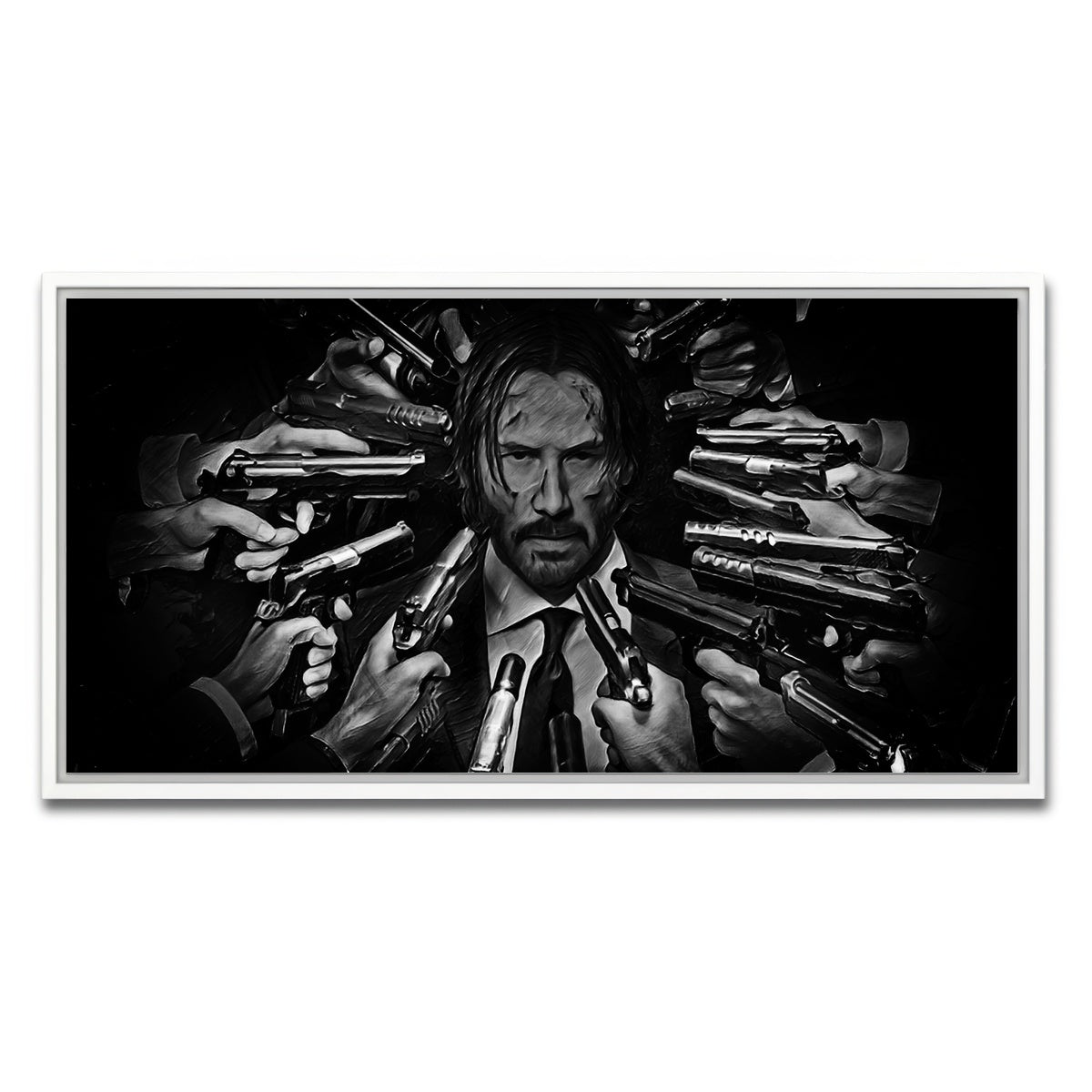 AUTO-MOCKUP WHITE | John Wick Grayscale | 1 Piece | White Framed Canvas | group=2x1