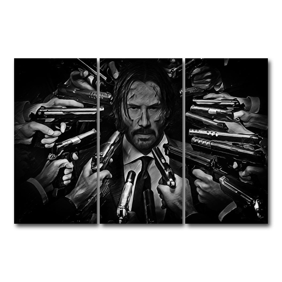 AUTO-MOCKUP WHITE | John Wick Grayscale | 3 Piece | Gallery Wrap Canvas | group=12x24
