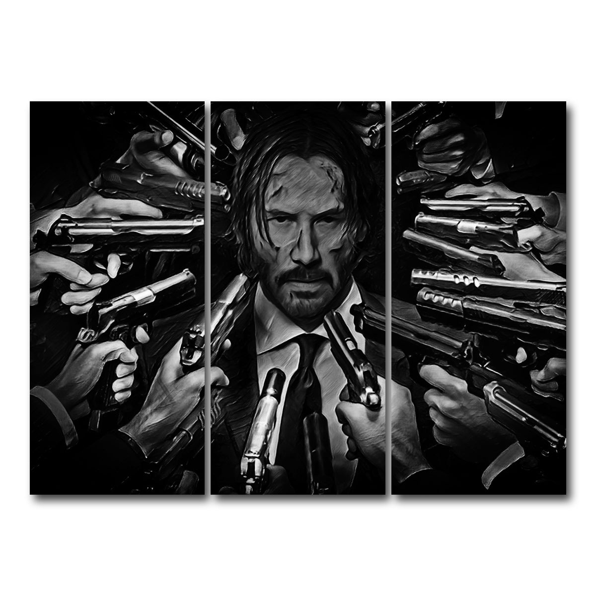 AUTO-MOCKUP WHITE | John Wick Grayscale | 3 Piece | Gallery Wrap Canvas | group=8x18