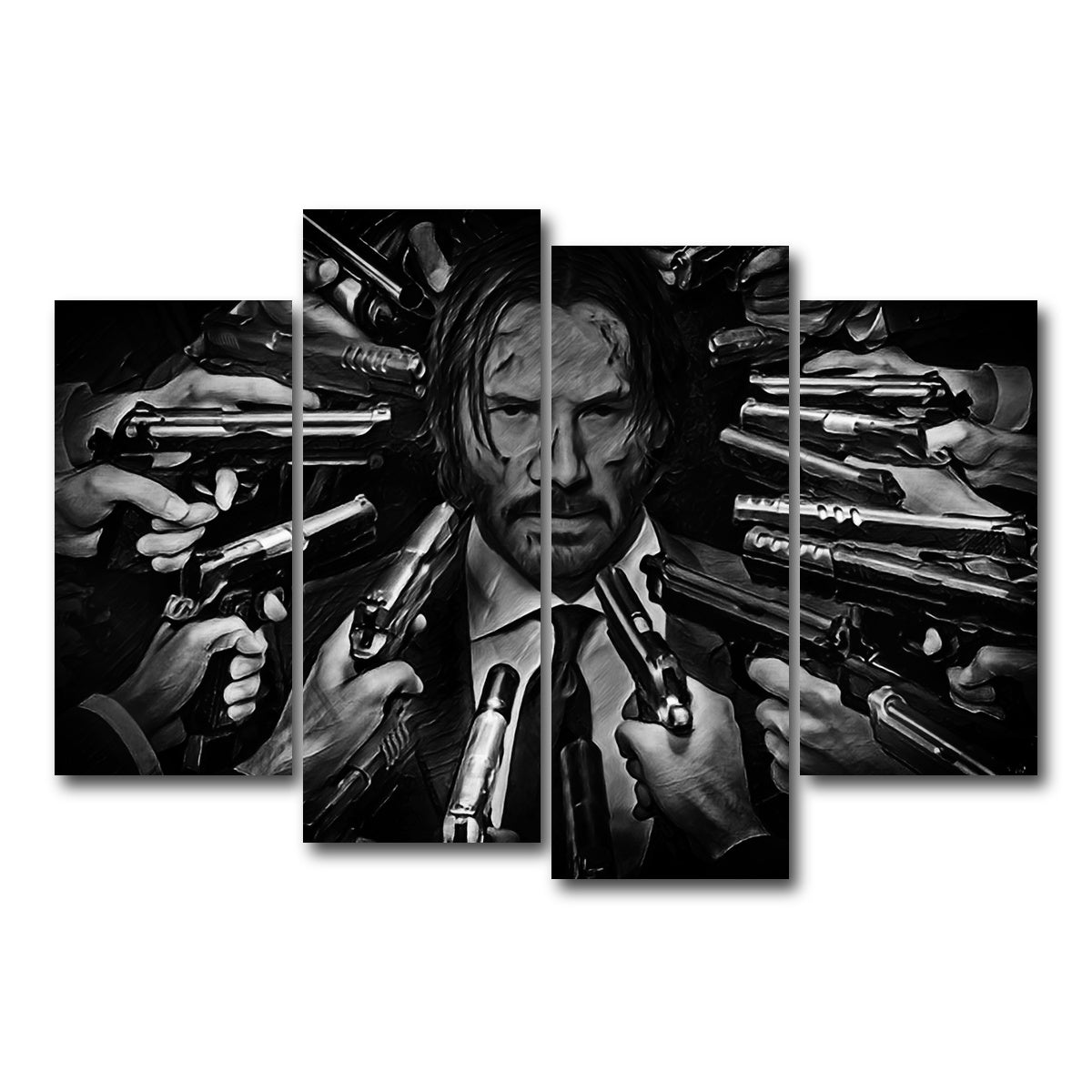 AUTO-MOCKUP WHITE | John Wick Grayscale | 4 Piece | Gallery Wrap Canvas | group=4_short