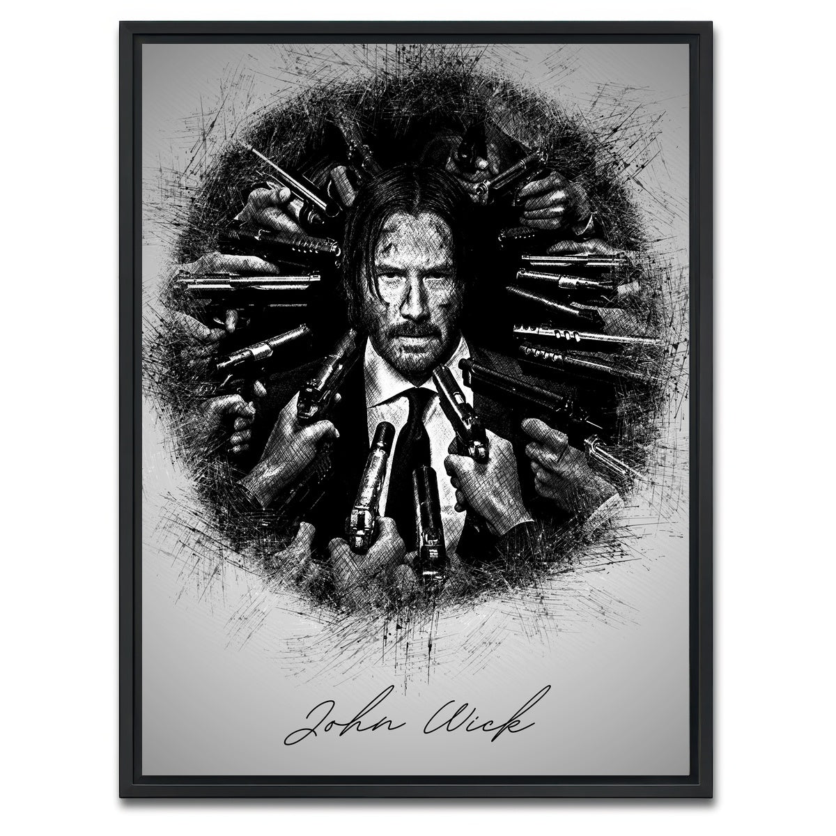 AUTO-MOCKUP WHITE | John Wick Sketch | 1 Piece | Black Framed Canvas | group=3x4