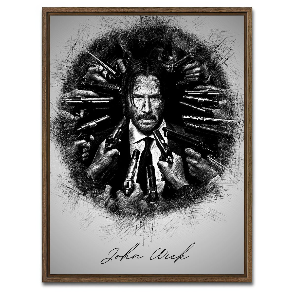 AUTO-MOCKUP WHITE | John Wick Sketch | 1 Piece | Walnut Framed Canvas | group=3x4