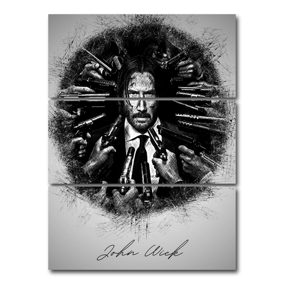 AUTO-MOCKUP WHITE | John Wick Sketch | 3 Piece | Gallery Wrap Canvas | group=8x18_stacked