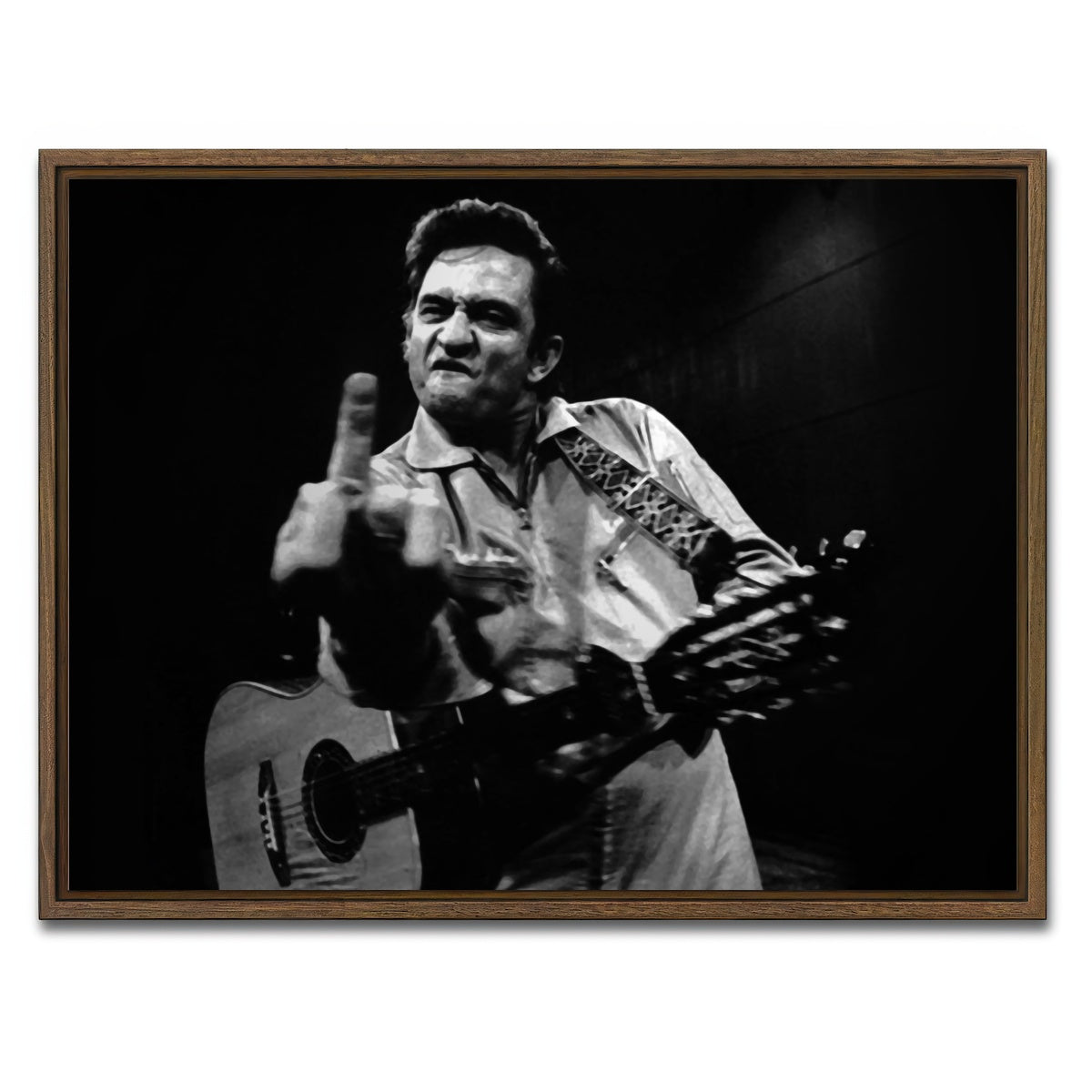 AUTO-MOCKUP WHITE | Johnny Cash Flip Off | 1 Piece | Walnut Framed Canvas | group=4x3
