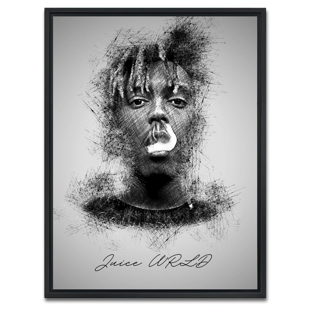 AUTO-MOCKUP WHITE | Juice WRLD Sketch | 1 Piece | Black Framed Canvas | group=3x4