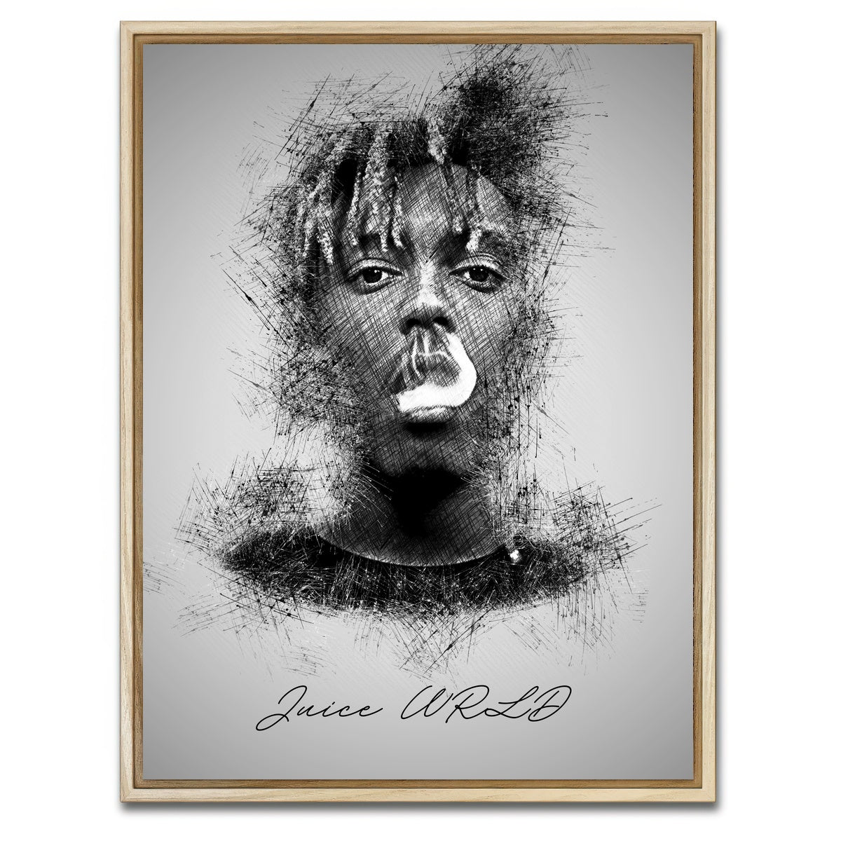 AUTO-MOCKUP WHITE | Juice WRLD Sketch | 1 Piece | Natural Framed Canvas | group=3x4