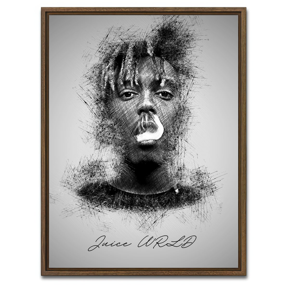 AUTO-MOCKUP WHITE | Juice WRLD Sketch | 1 Piece | Walnut Framed Canvas | group=3x4