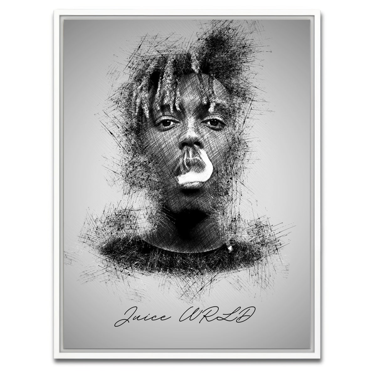 AUTO-MOCKUP WHITE | Juice WRLD Sketch | 1 Piece | White Framed Canvas | group=3x4