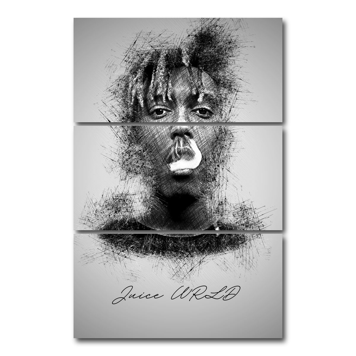 AUTO-MOCKUP WHITE | Juice WRLD Sketch | 3 Piece | Gallery Wrap Canvas | group=12x24_stacked