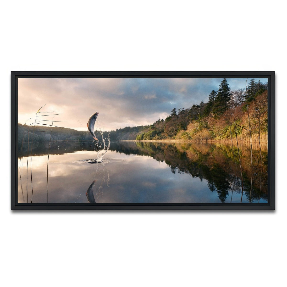 AUTO-MOCKUP WHITE | Jumping Fish | 1 Piece | Black Framed Canvas | group=2x1