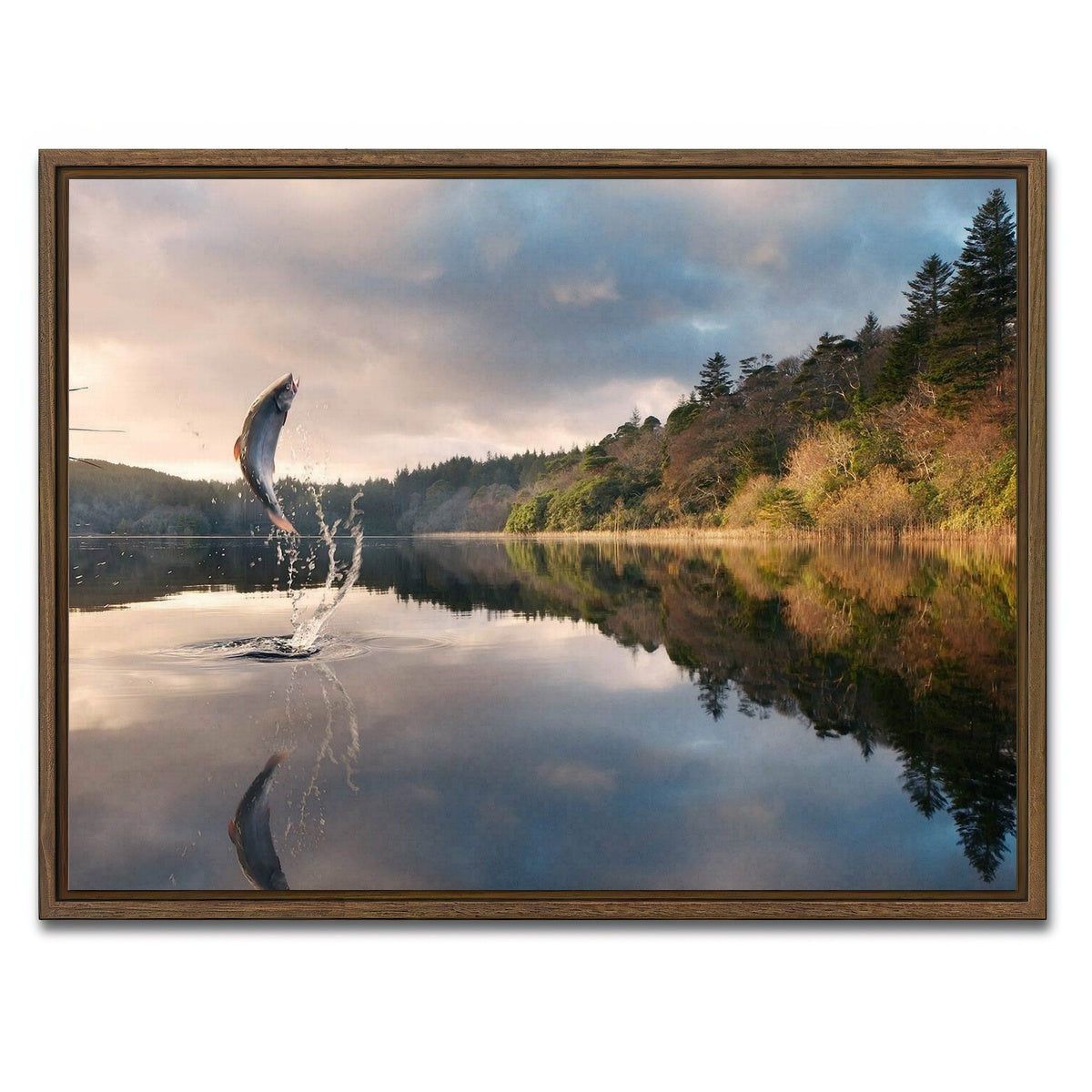 AUTO-MOCKUP WHITE | Jumping Fish | 1 Piece | Walnut Framed Canvas | group=4x3