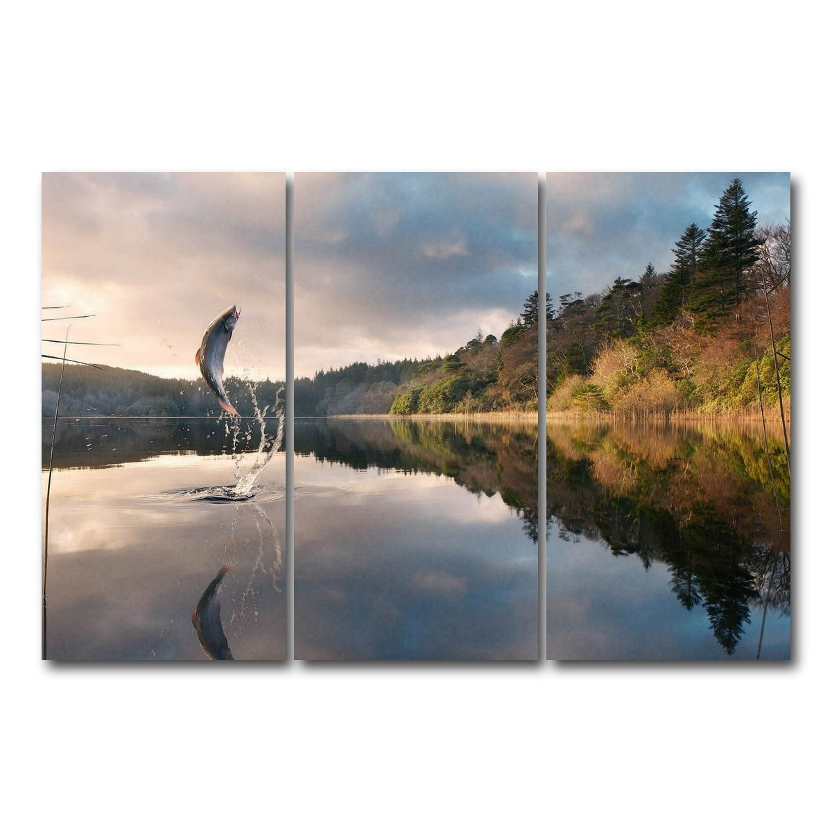 AUTO-MOCKUP WHITE | Jumping Fish | 3 Piece | Gallery Wrap Canvas | group=12x24