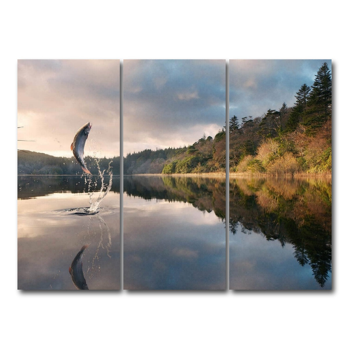 AUTO-MOCKUP WHITE | Jumping Fish | 3 Piece | Gallery Wrap Canvas | group=8x18