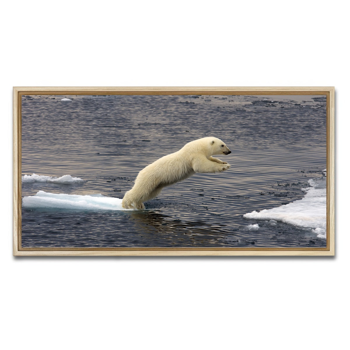 AUTO-MOCKUP WHITE | Jumping Polar bear | 1 Piece | Natural Framed Canvas | group=2x1