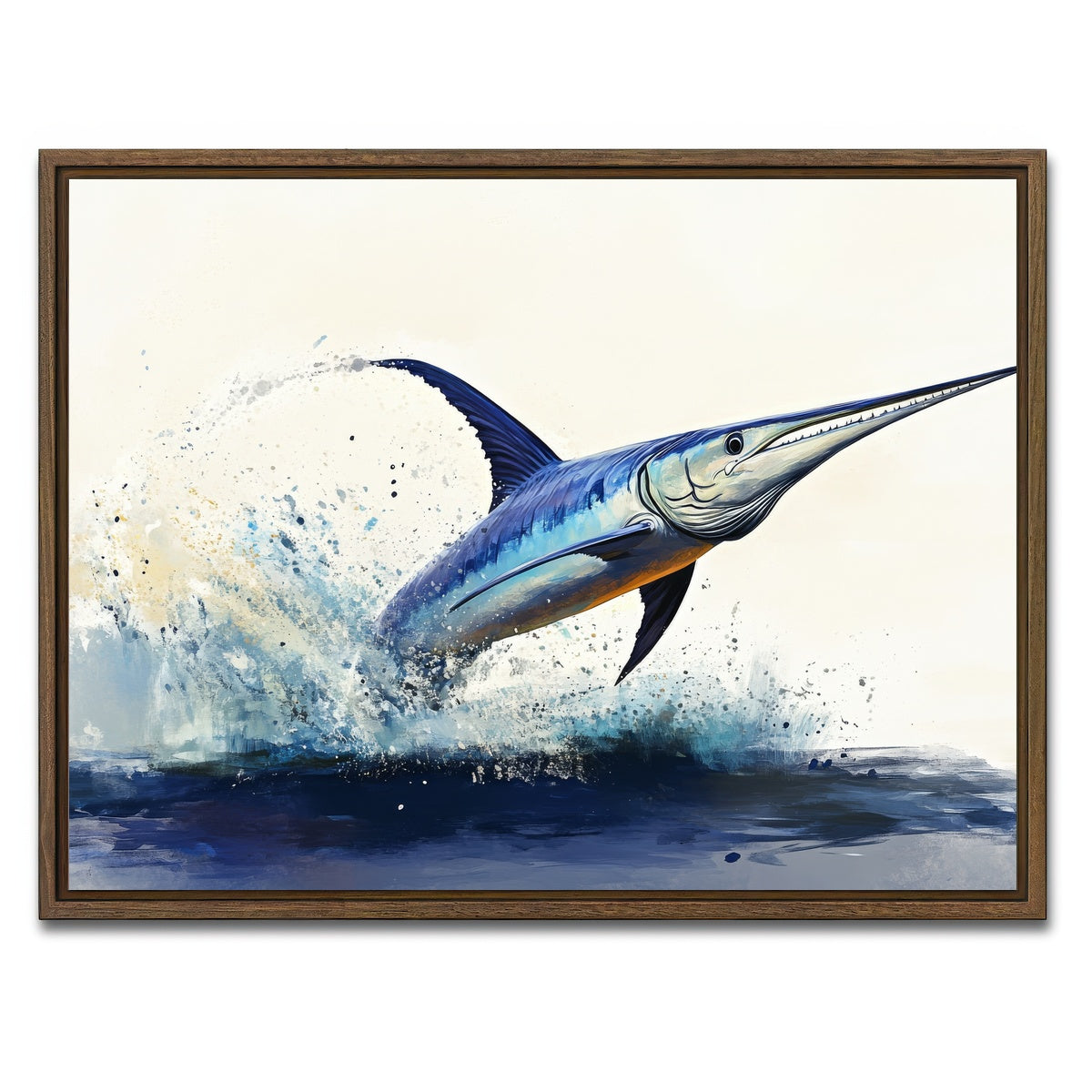 AUTO-MOCKUP WHITE | Jumping swordfish | 1 Piece | Walnut Framed Canvas | group=4x3