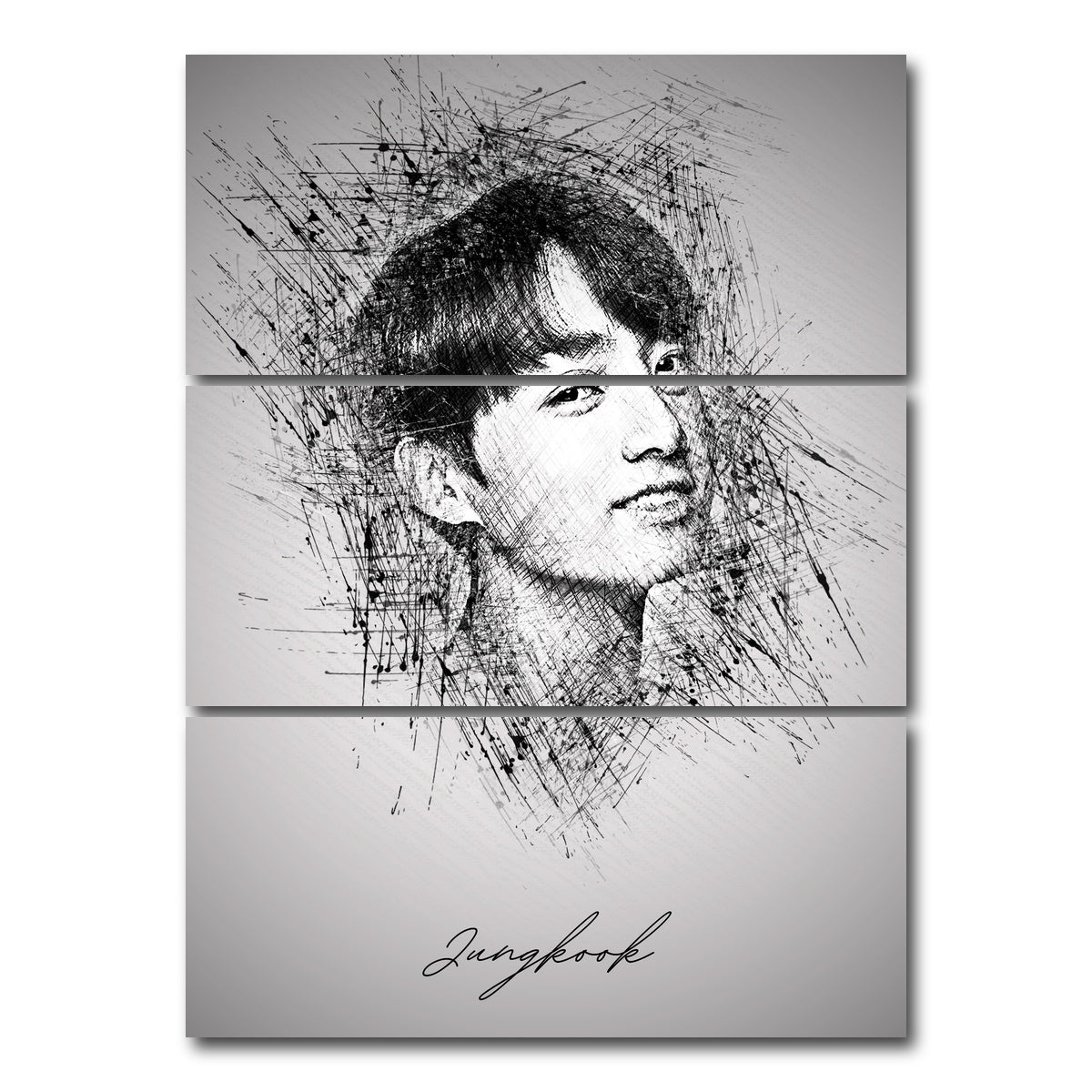 AUTO-MOCKUP WHITE | Jungkook Sketch | 3 Piece | Gallery Wrap Canvas | group=8x18_stacked