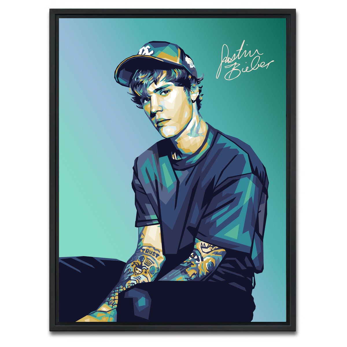 AUTO-MOCKUP WHITE | Justin Wearing A Cap | 1 Piece | Black Framed Canvas | group=3x4