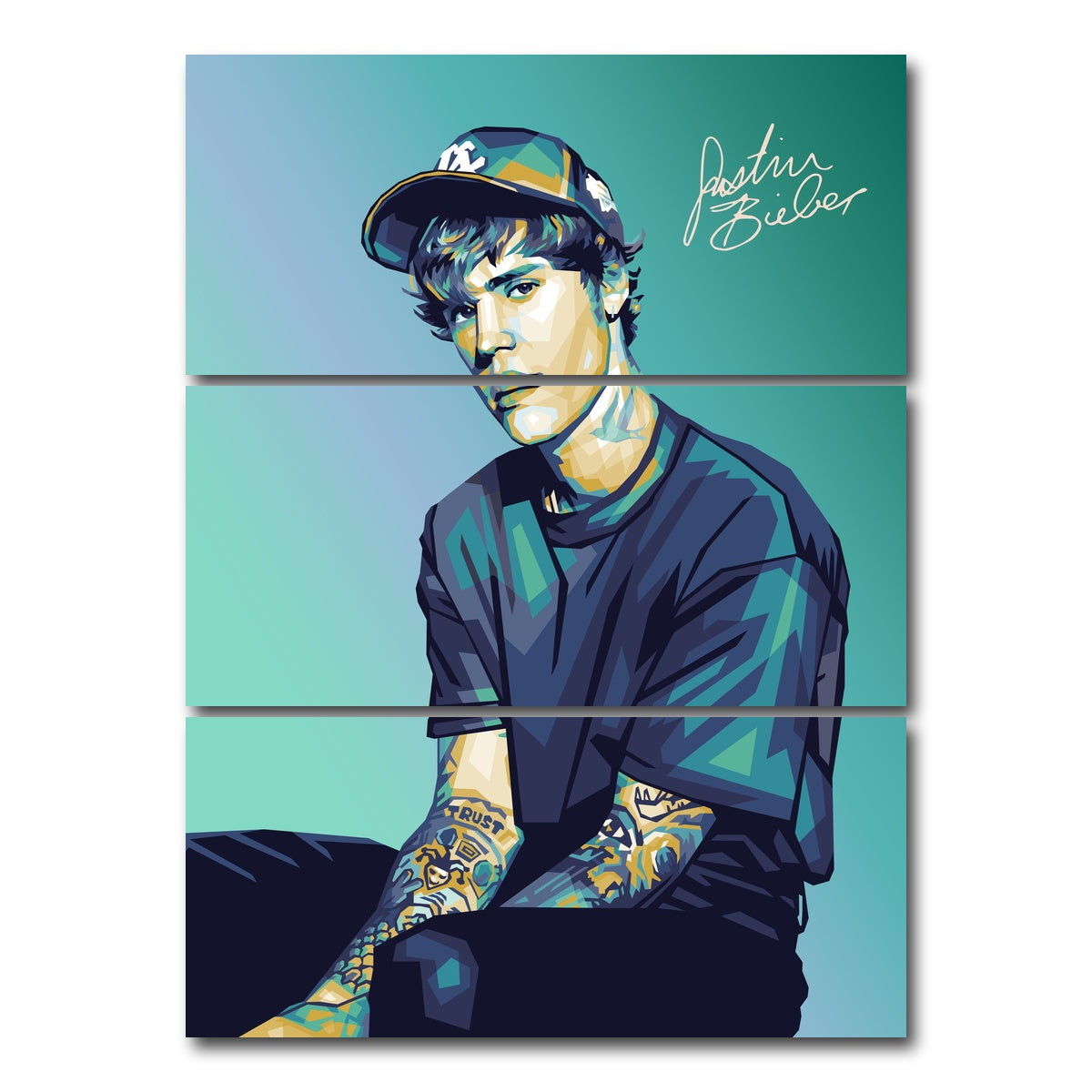 AUTO-MOCKUP WHITE | Justin Wearing A Cap | 3 Piece | Gallery Wrap Canvas | group=8x18_stacked