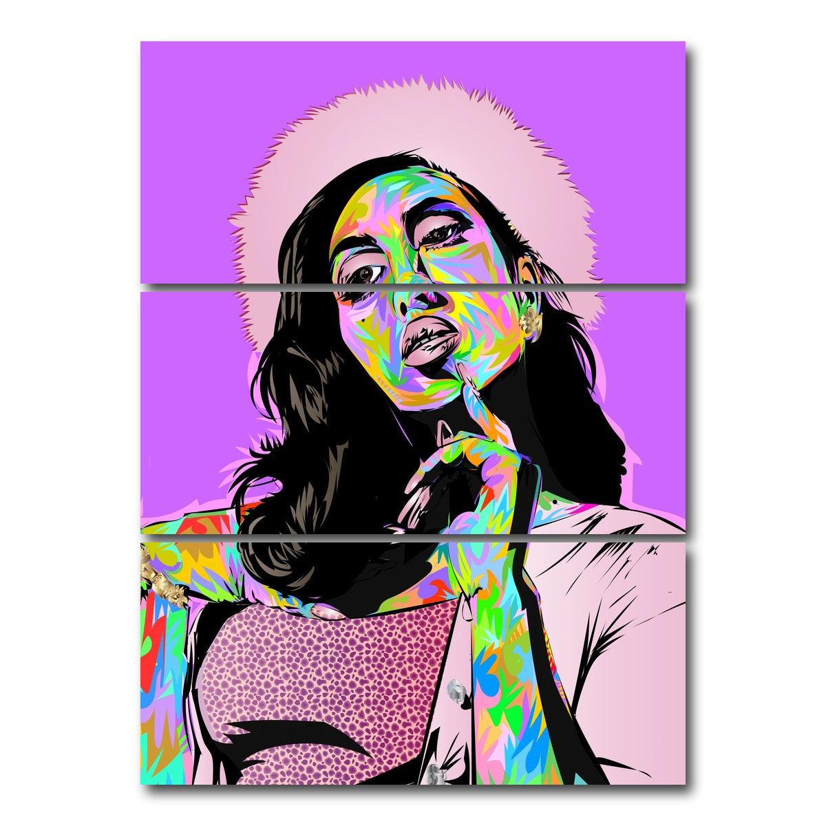 AUTO-MOCKUP WHITE | KALI Uchis Purple | 3 Piece | Gallery Wrap Canvas | group=8x18_stacked