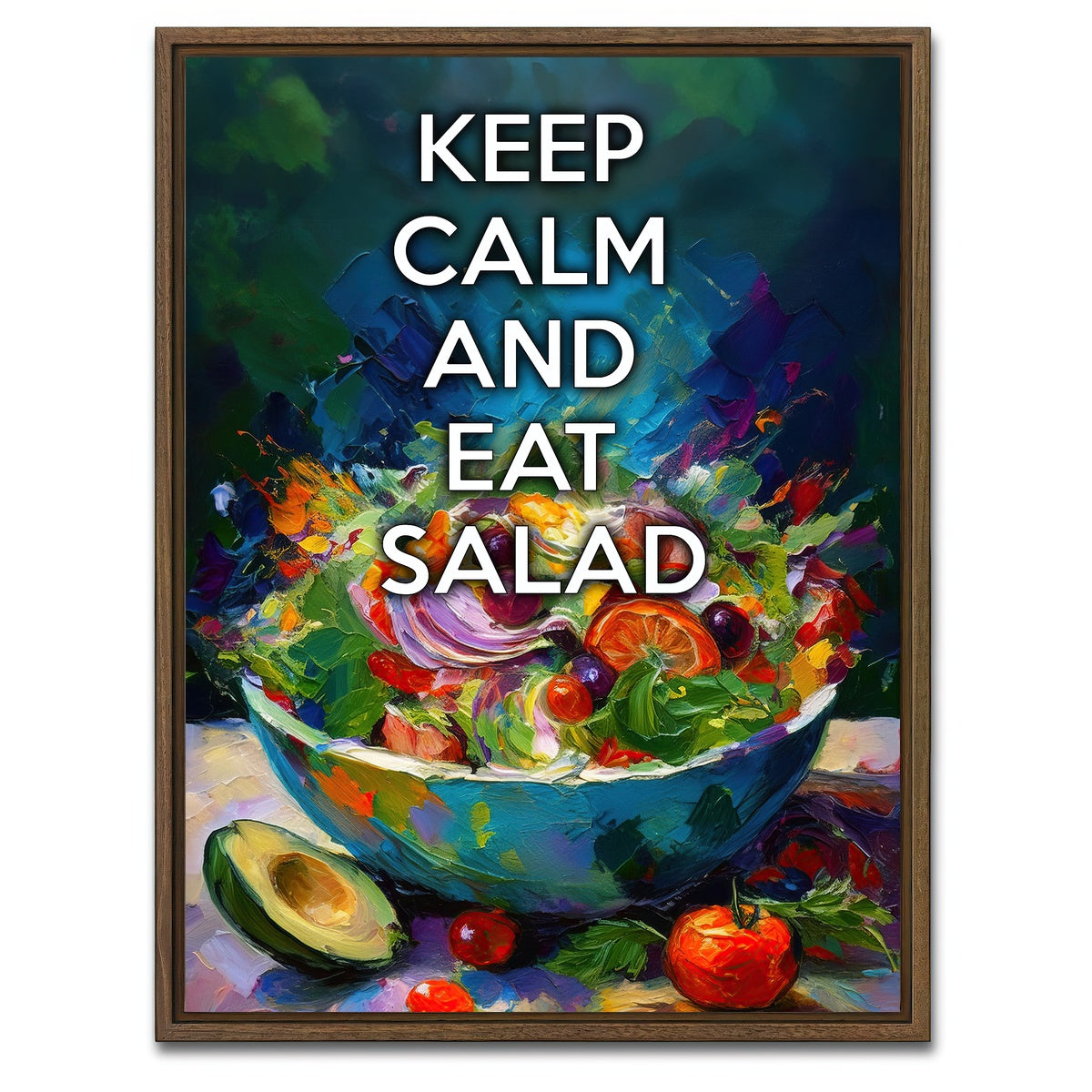AUTO-MOCKUP WHITE | KEEP CALM EAT SALAD | 1 Piece | Walnut Framed Canvas | group=3x4