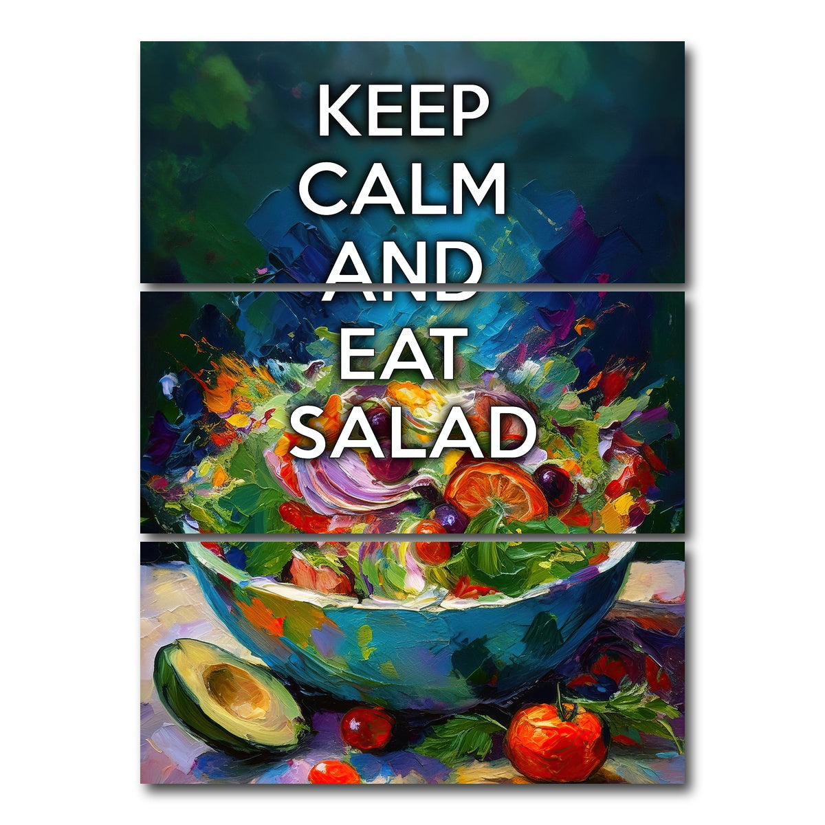 AUTO-MOCKUP WHITE | KEEP CALM EAT SALAD | 3 Piece | Gallery Wrap Canvas | group=8x18_stacked