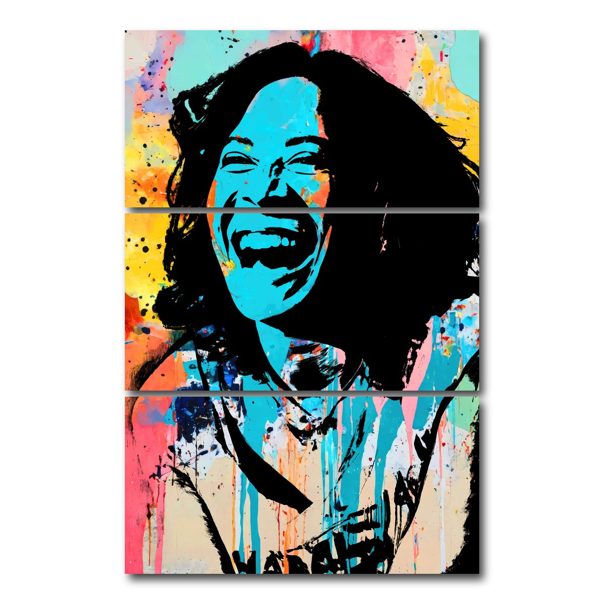 AUTO-MOCKUP WHITE | Kamala Laughing | 3 Piece | Gallery Wrap Canvas | group=12x24_stacked