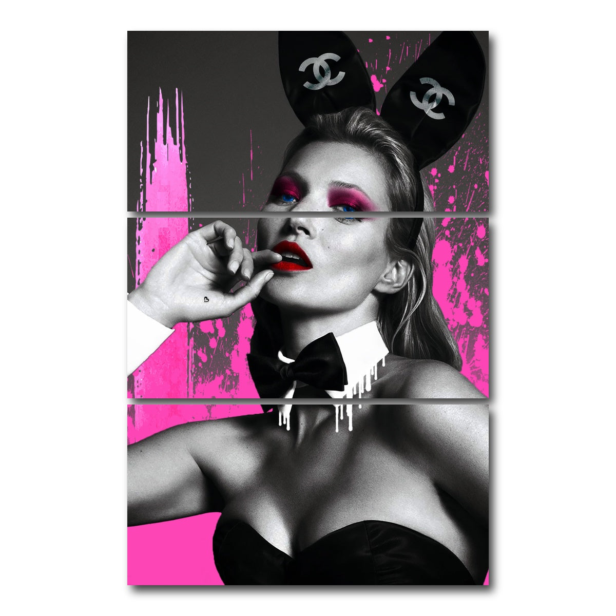 AUTO-MOCKUP WHITE | Kate Moss Chanel | 3 Piece | Gallery Wrap Canvas | group=12x24_stacked