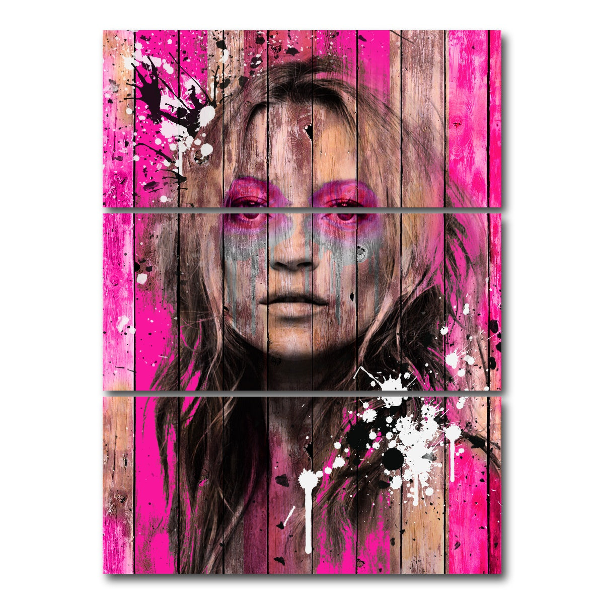 AUTO-MOCKUP WHITE | Kate Moss Wood | 3 Piece | Gallery Wrap Canvas | group=8x18_stacked