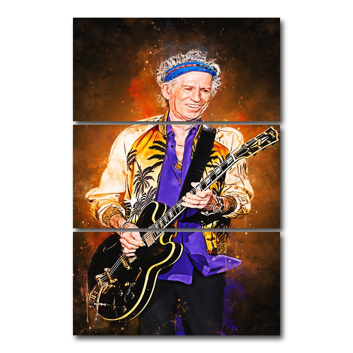 AUTO-MOCKUP WHITE | Keith Richards Painting | 3 Piece | Gallery Wrap Canvas | group=12x24_stacked