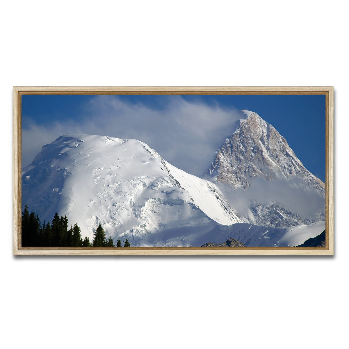 AUTO-MOCKUP WHITE | Khan Tengri and Bayankol peaks | 1 Piece | Natural Framed Canvas | group=2x1