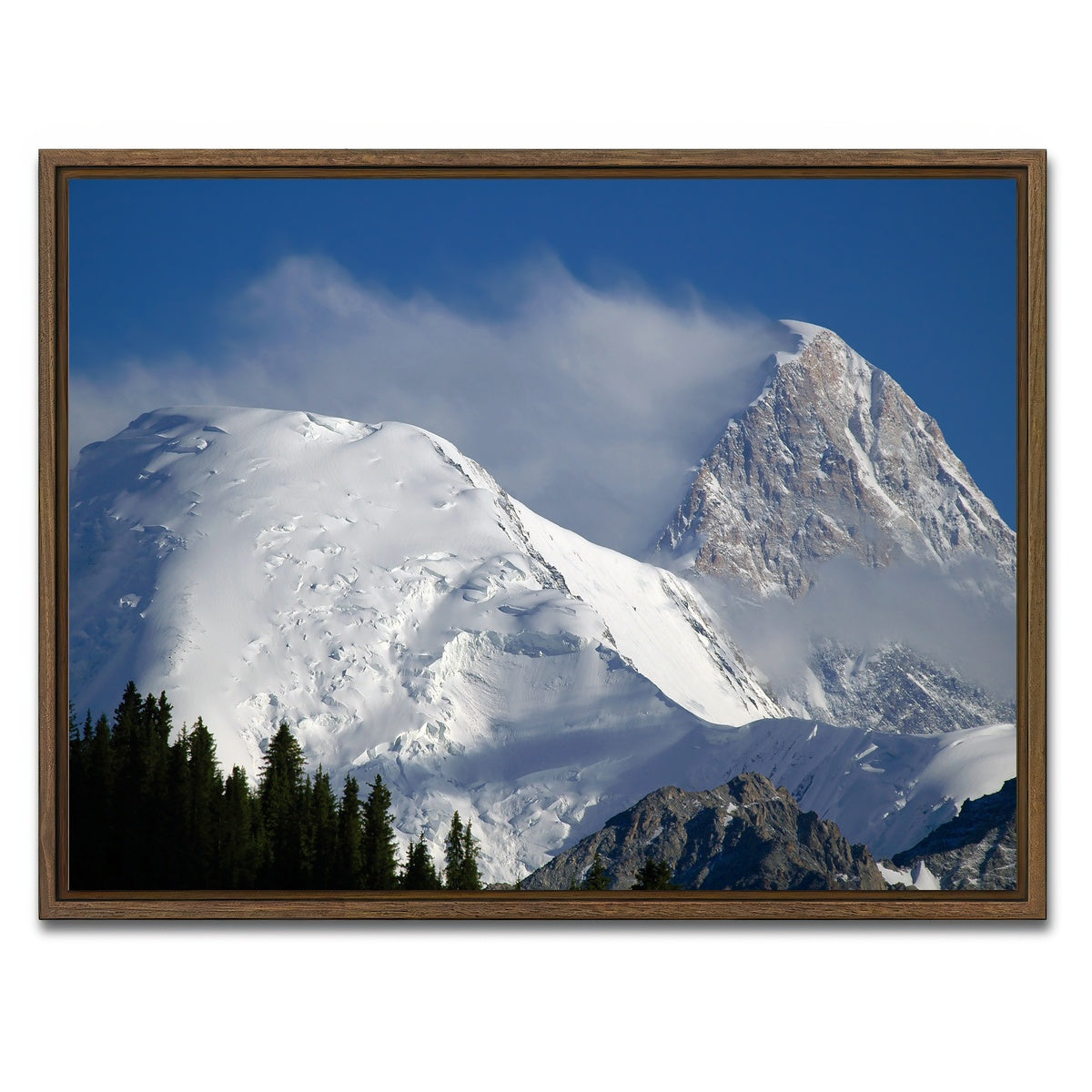 AUTO-MOCKUP WHITE | Khan Tengri and Bayankol peaks | 1 Piece | Walnut Framed Canvas | group=4x3