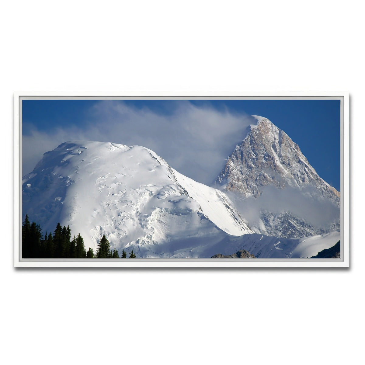 AUTO-MOCKUP WHITE | Khan Tengri and Bayankol peaks | 1 Piece | White Framed Canvas | group=2x1