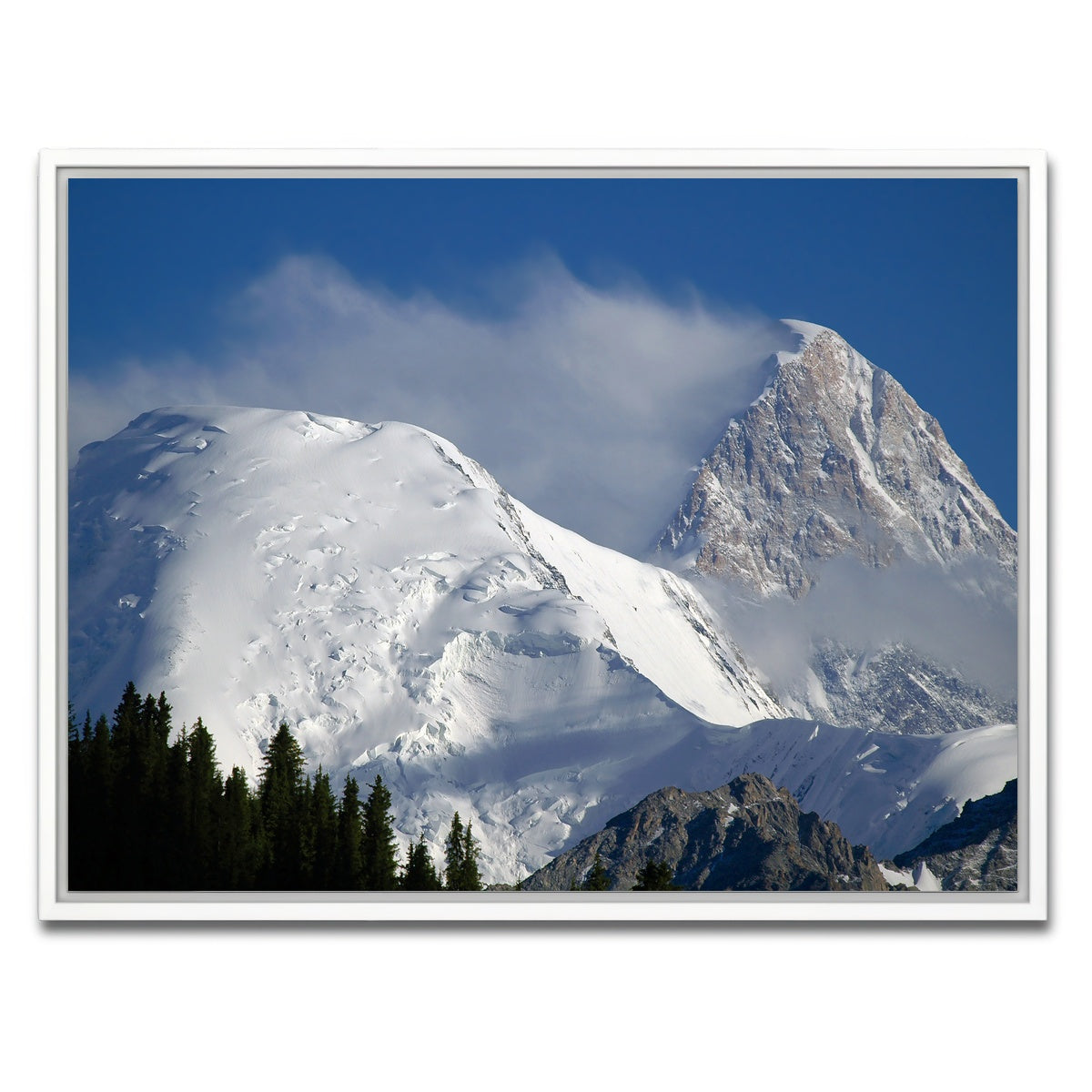 AUTO-MOCKUP WHITE | Khan Tengri and Bayankol peaks | 1 Piece | White Framed Canvas | group=4x3