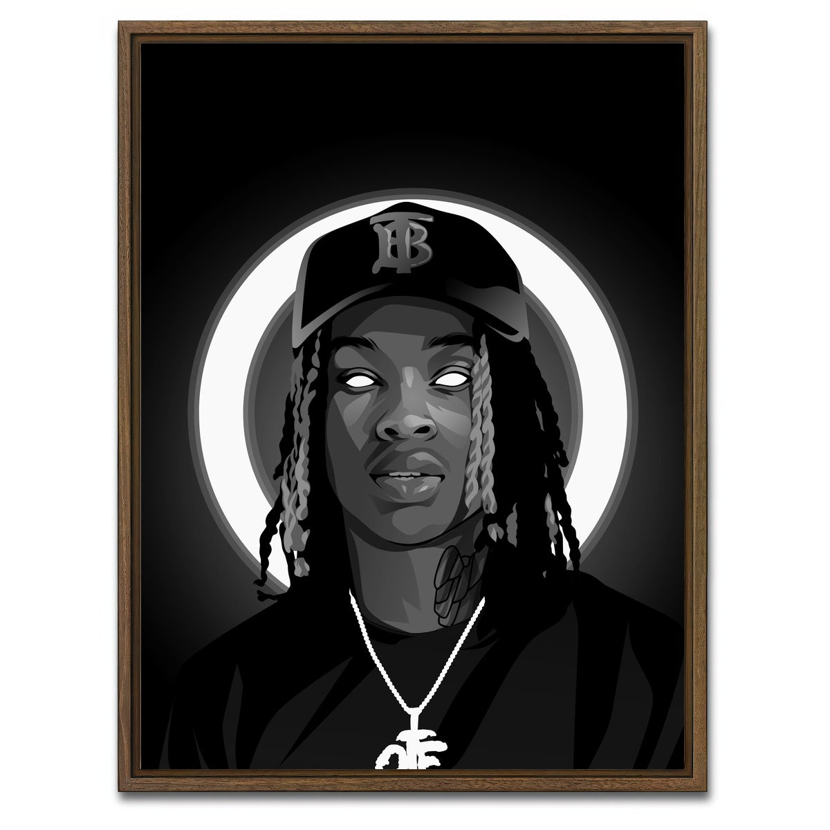 AUTO-MOCKUP WHITE | King Von Grayscale | 1 Piece | Walnut Framed Canvas | group=3x4