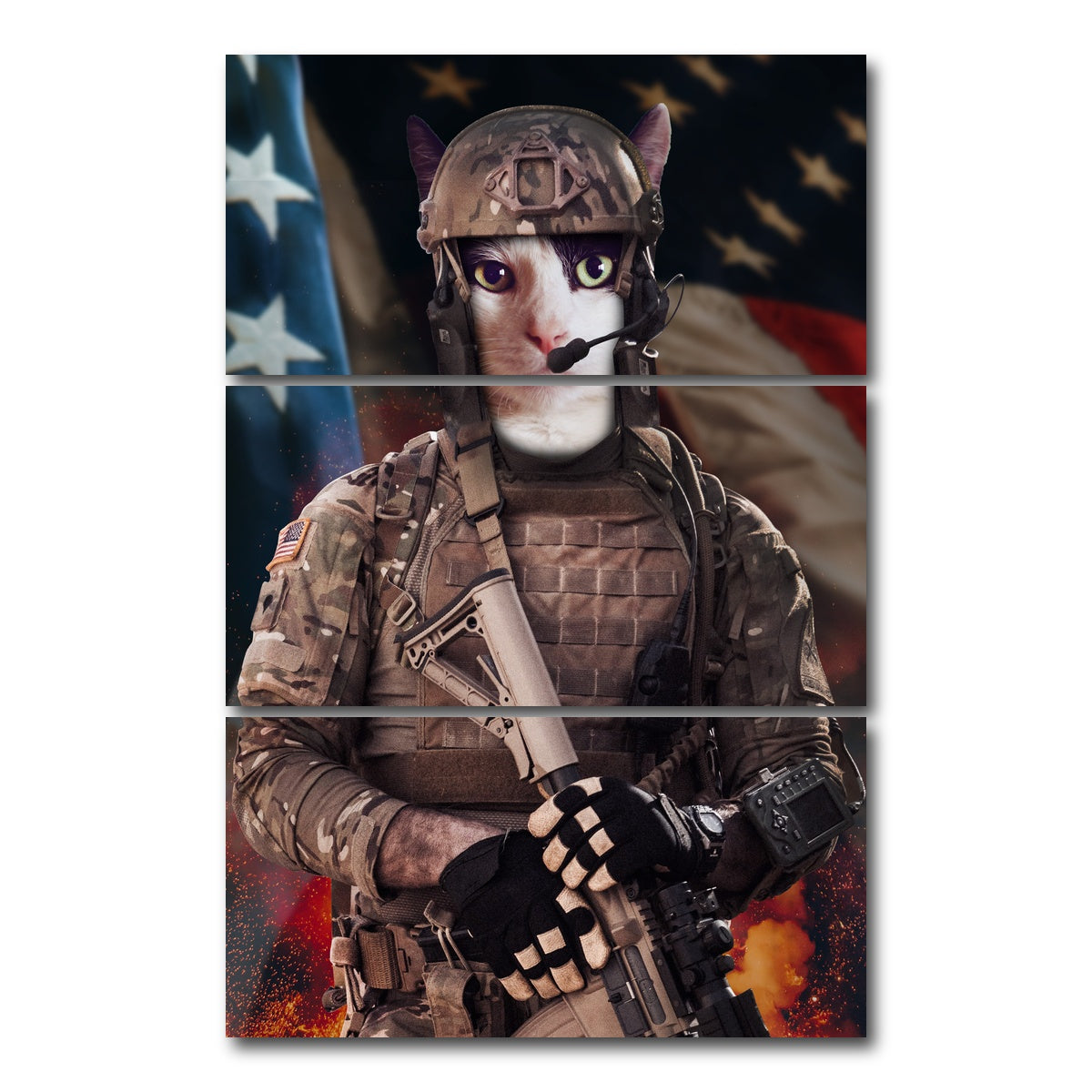 AUTO-MOCKUP WHITE | Kitten Soldier | 3 Piece | Gallery Wrap Canvas | group=12x24_stacked