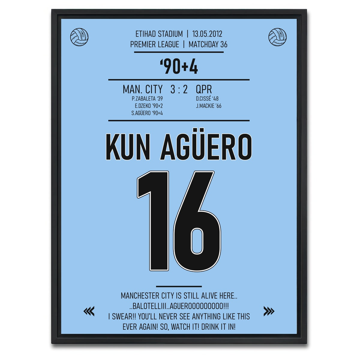 AUTO-MOCKUP WHITE | Kun Aguero | 1 Piece | Black Framed Canvas | group=3x4