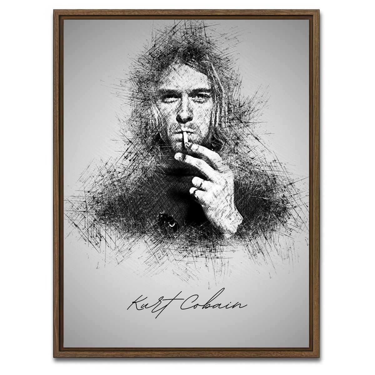 AUTO-MOCKUP WHITE | Kurt Cobain sketch | 1 Piece | Walnut Framed Canvas | group=3x4