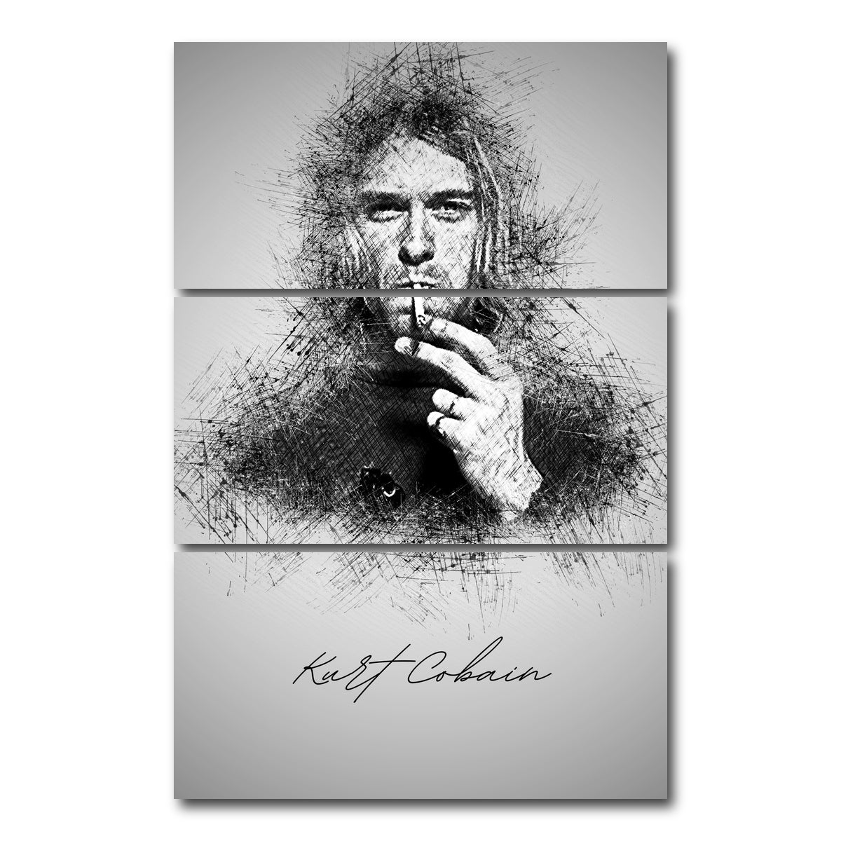 AUTO-MOCKUP WHITE | Kurt Cobain sketch | 3 Piece | Gallery Wrap Canvas | group=12x24_stacked