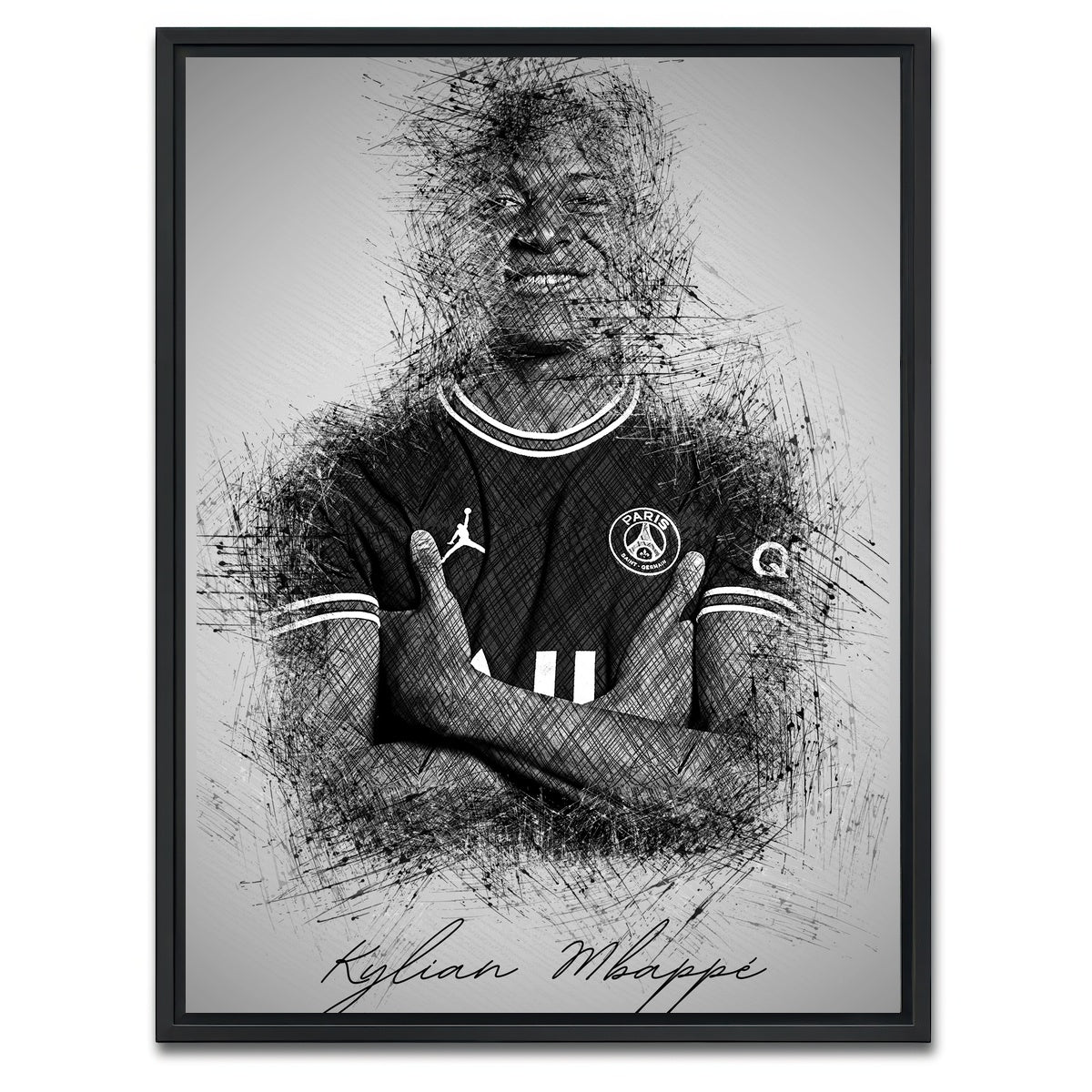 AUTO-MOCKUP WHITE | Kylian Mbappe Sketch | 1 Piece | Black Framed Canvas | group=3x4