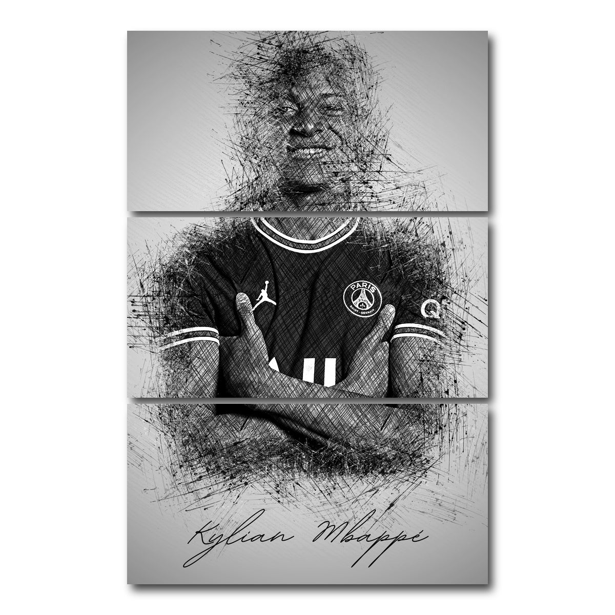 AUTO-MOCKUP WHITE | Kylian Mbappe Sketch | 3 Piece | Gallery Wrap Canvas | group=12x24_stacked