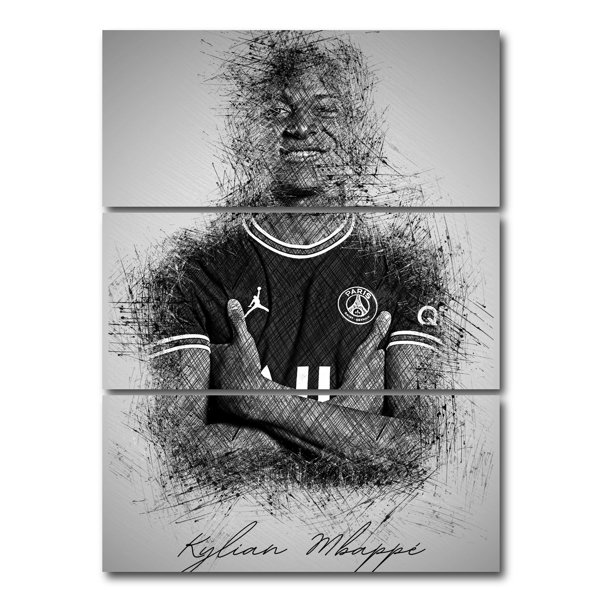 AUTO-MOCKUP WHITE | Kylian Mbappe Sketch | 3 Piece | Gallery Wrap Canvas | group=8x18_stacked