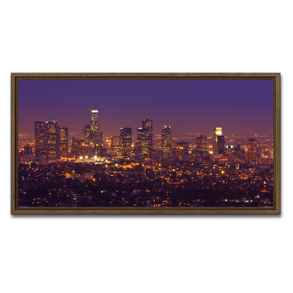 AUTO-MOCKUP WHITE | LA Skyline | 1 Piece | Walnut Framed Canvas | group=2x1