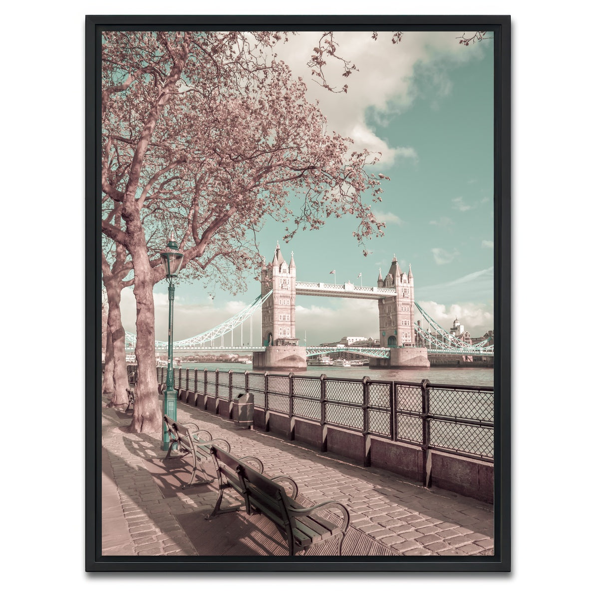AUTO-MOCKUP WHITE | LONDON Thames Riverside & Tower Bridge | 1 Piece | Black Framed Canvas | group=3x4
