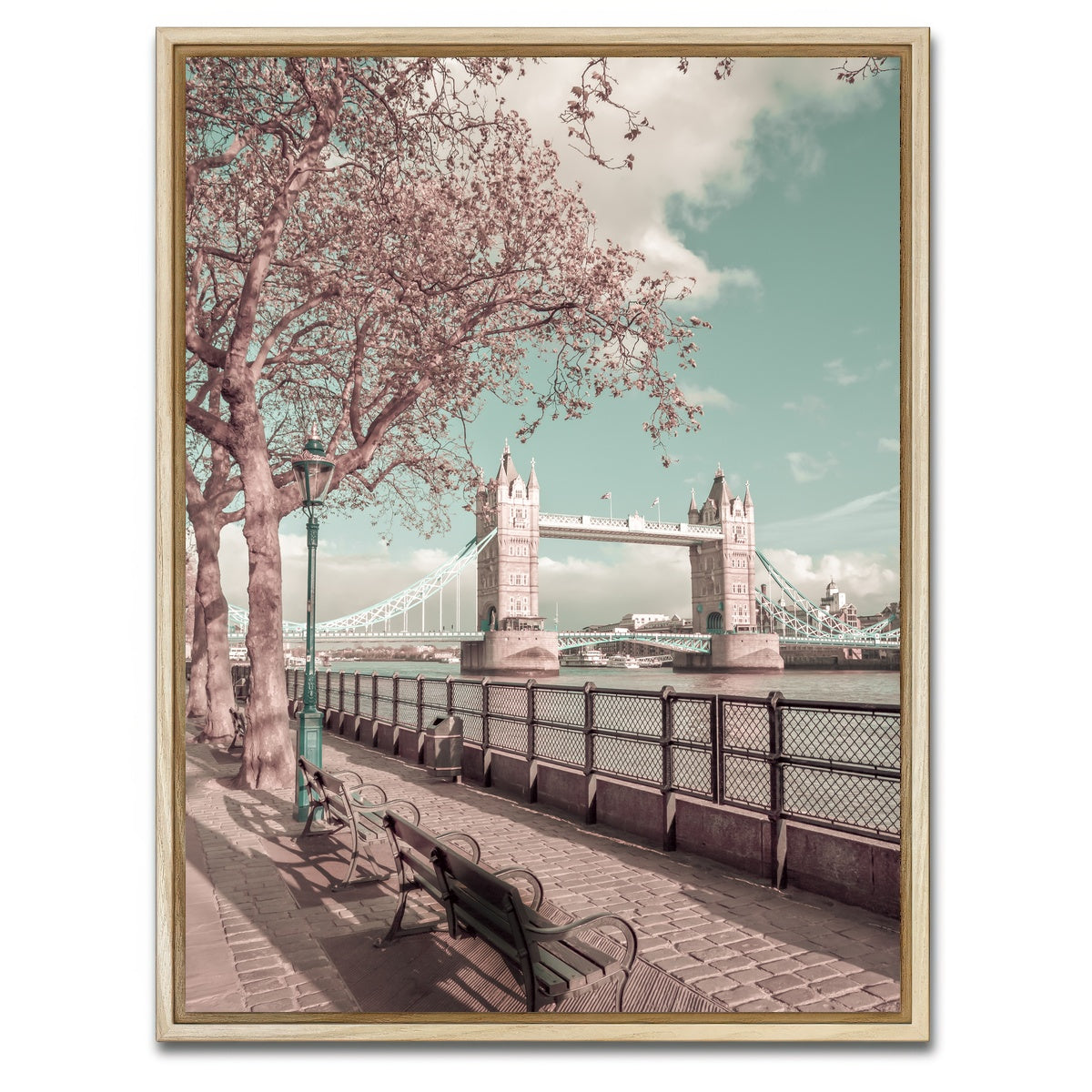 AUTO-MOCKUP WHITE | LONDON Thames Riverside & Tower Bridge | 1 Piece | Natural Framed Canvas | group=3x4