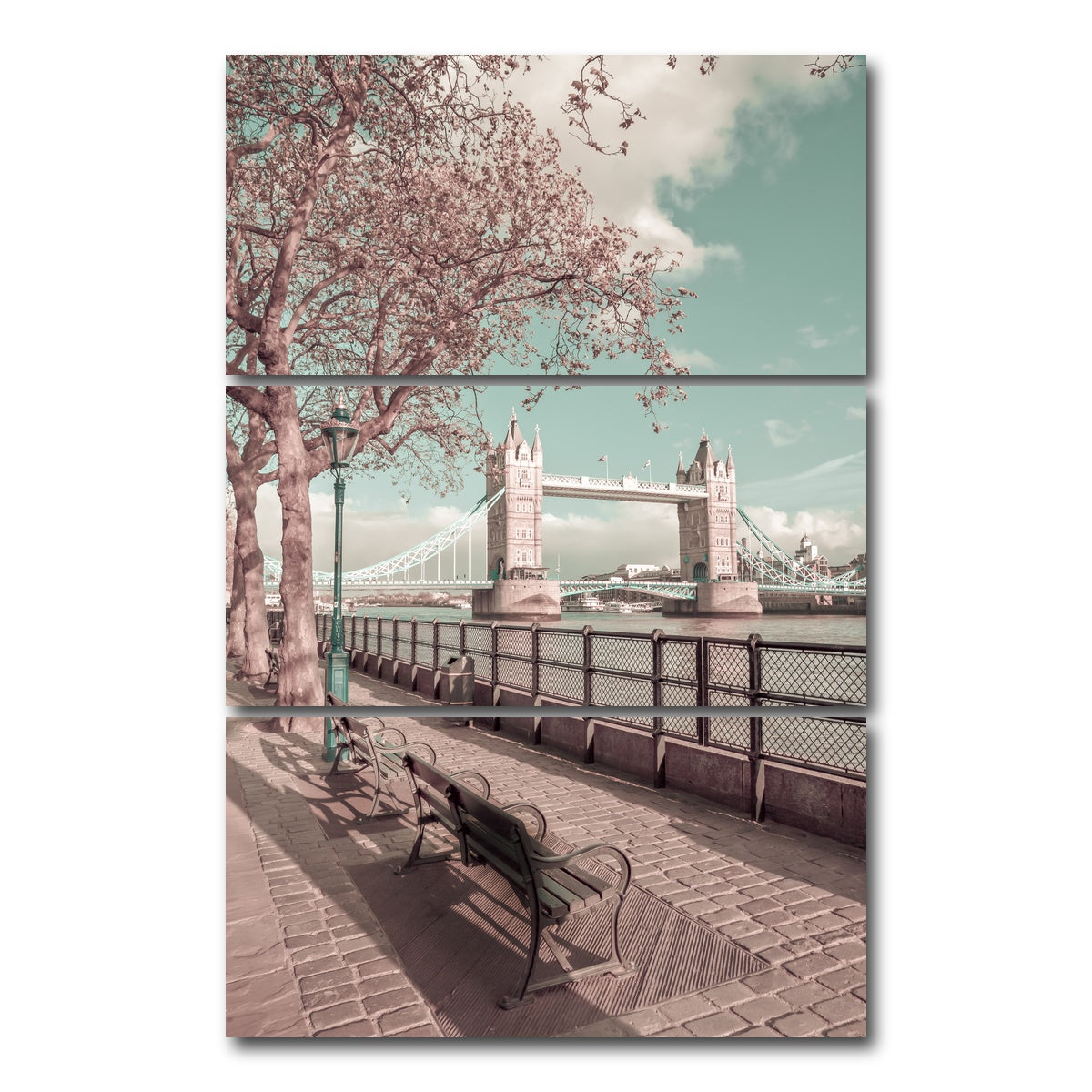 AUTO-MOCKUP WHITE | LONDON Thames Riverside & Tower Bridge | 3 Piece | Gallery Wrap Canvas | group=12x24_stacked