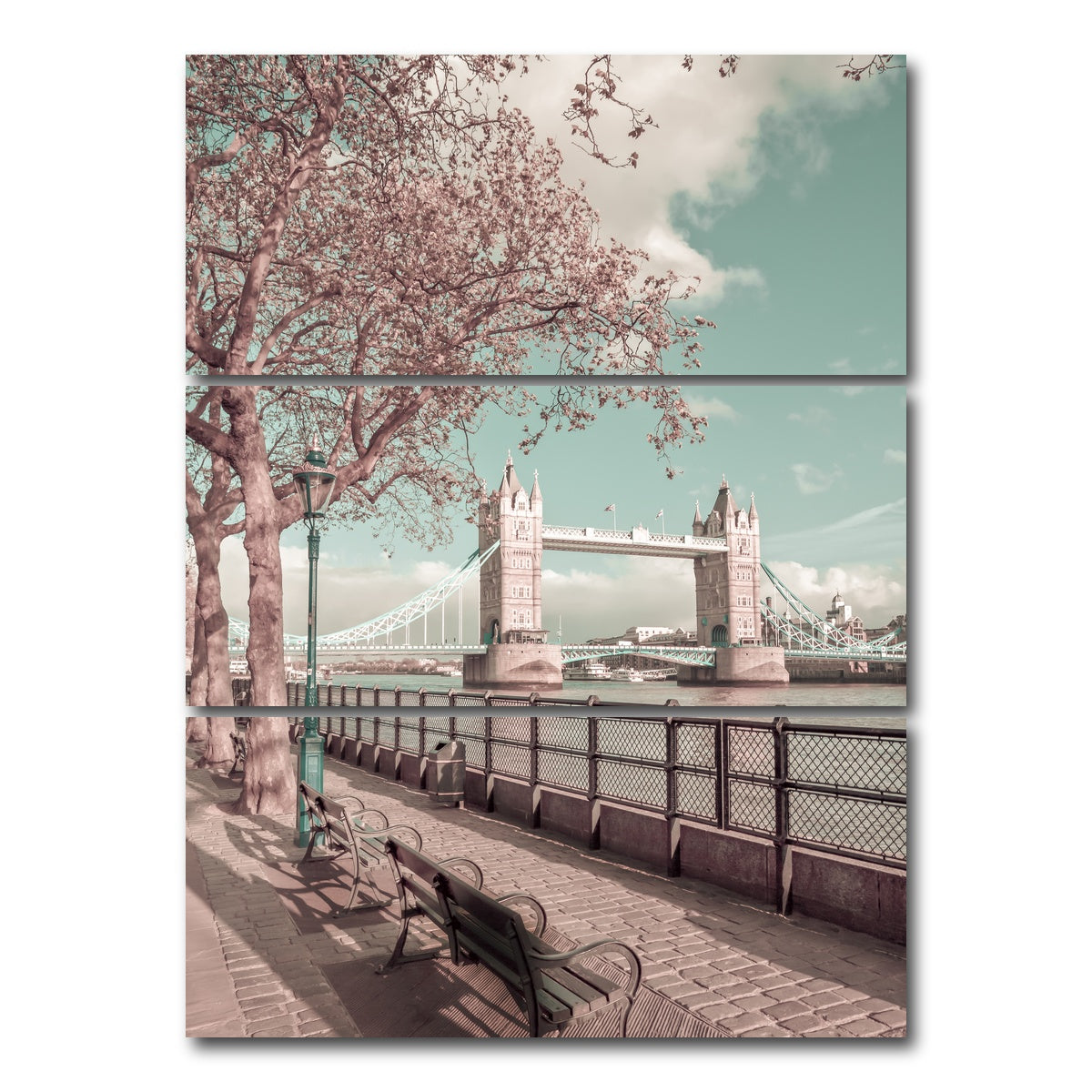 AUTO-MOCKUP WHITE | LONDON Thames Riverside & Tower Bridge | 3 Piece | Gallery Wrap Canvas | group=8x18_stacked