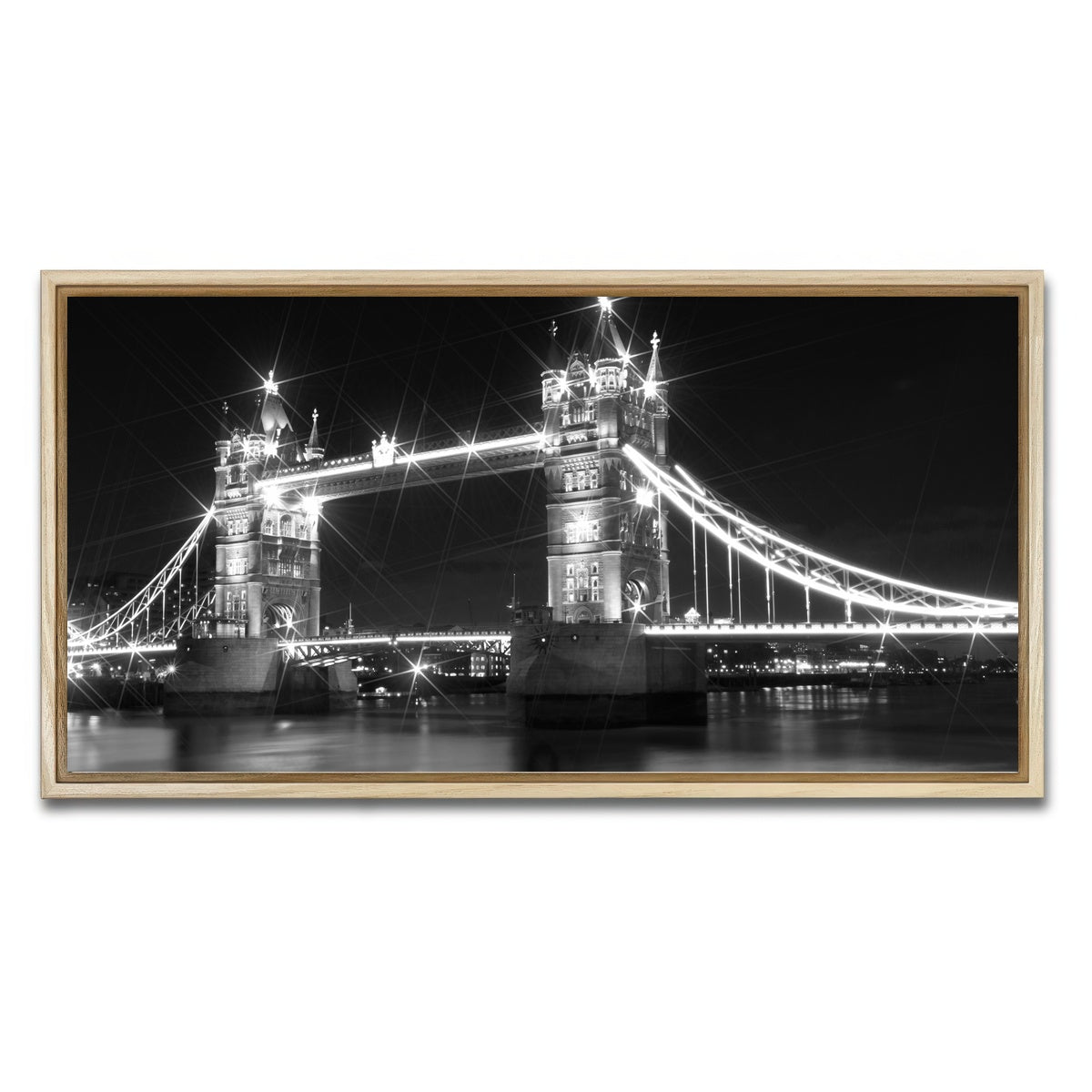 AUTO-MOCKUP WHITE | LONDON Tower Bridge at Night | 1 Piece | Natural Framed Canvas | group=2x1