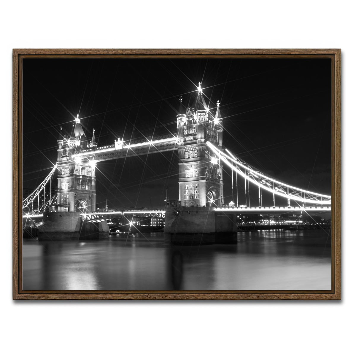 AUTO-MOCKUP WHITE | LONDON Tower Bridge at Night | 1 Piece | Walnut Framed Canvas | group=4x3