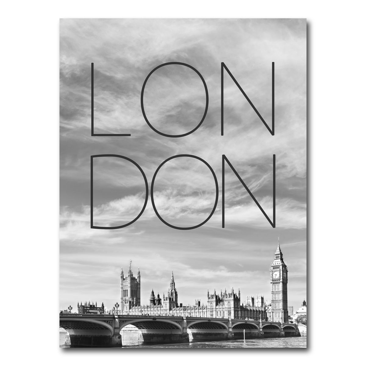 AUTO-MOCKUP WHITE | LONDON Westminster Bridge Text & Skyline | 1 Piece | Gallery Wrap Canvas | group=3x4