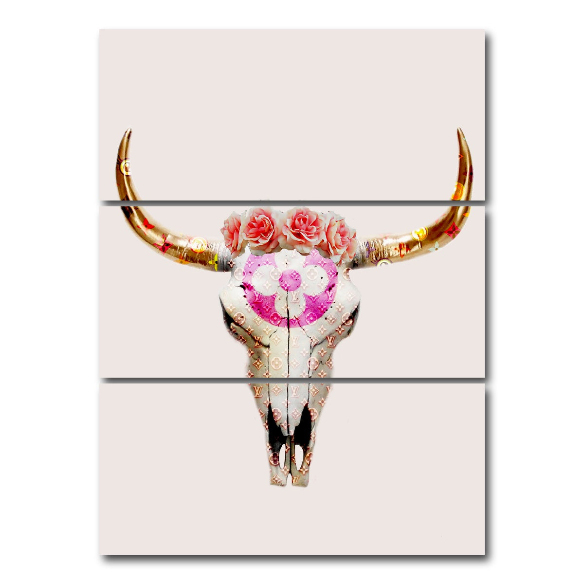 AUTO-MOCKUP WHITE | LV Bull Skull | 3 Piece | Gallery Wrap Canvas | group=8x18_stacked